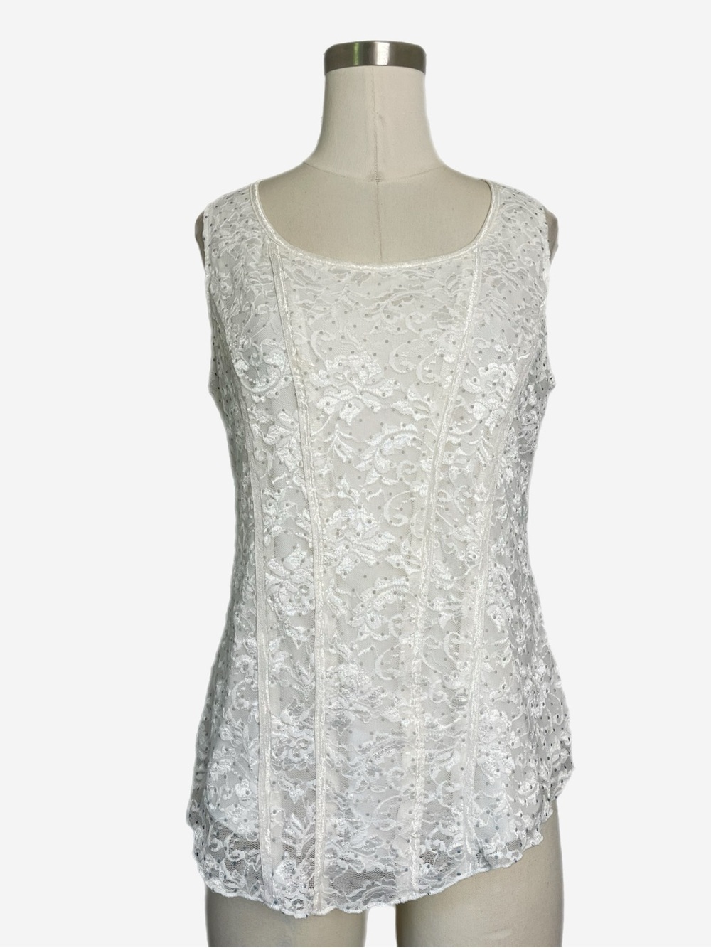 Dressbarn White floral lace glitter sleeveless faux corset top castlecore boho M